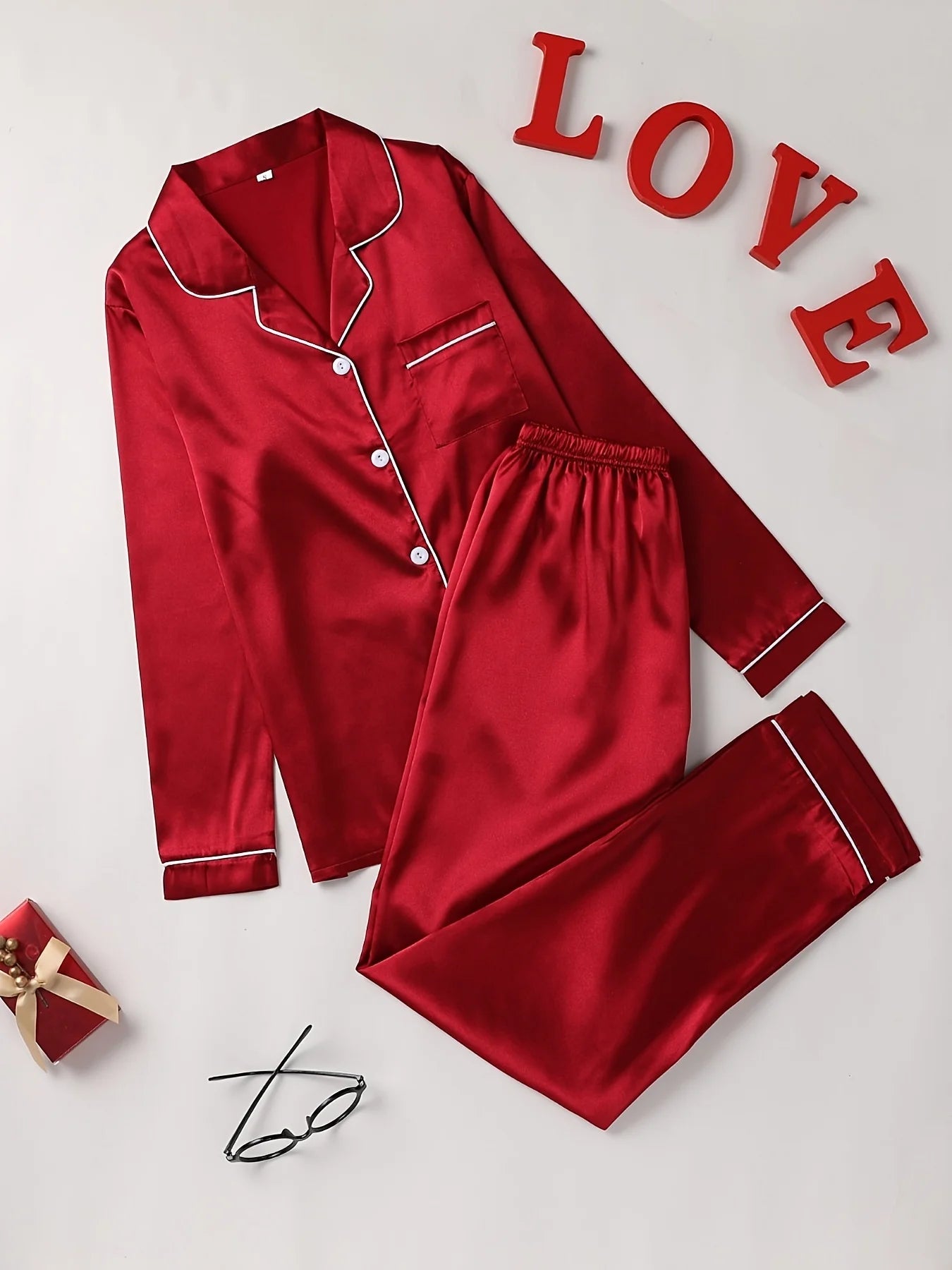 Elegant Satin Pajama Set – Cozy Button-Up Top & Pants for Relaxation